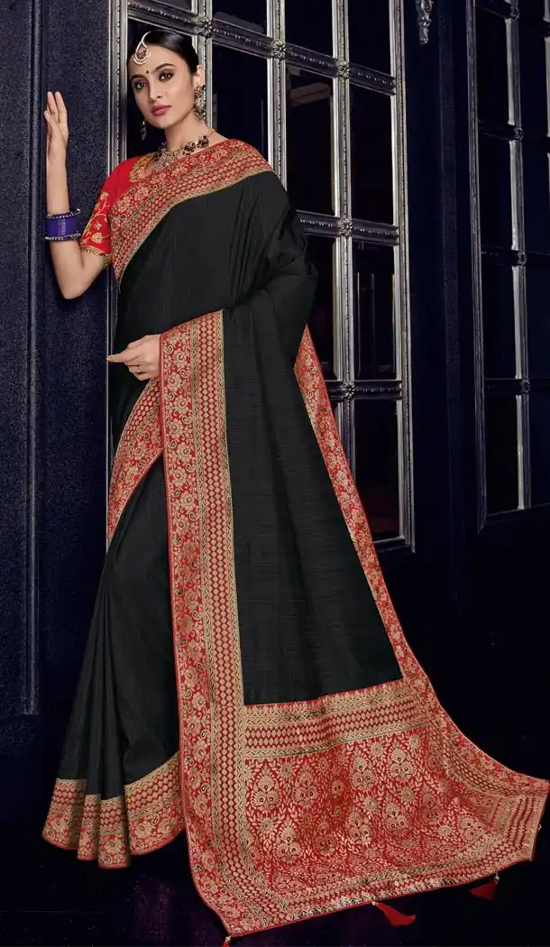 Black Color Row Silk Traditional Wear Saree Blouse - 412450283