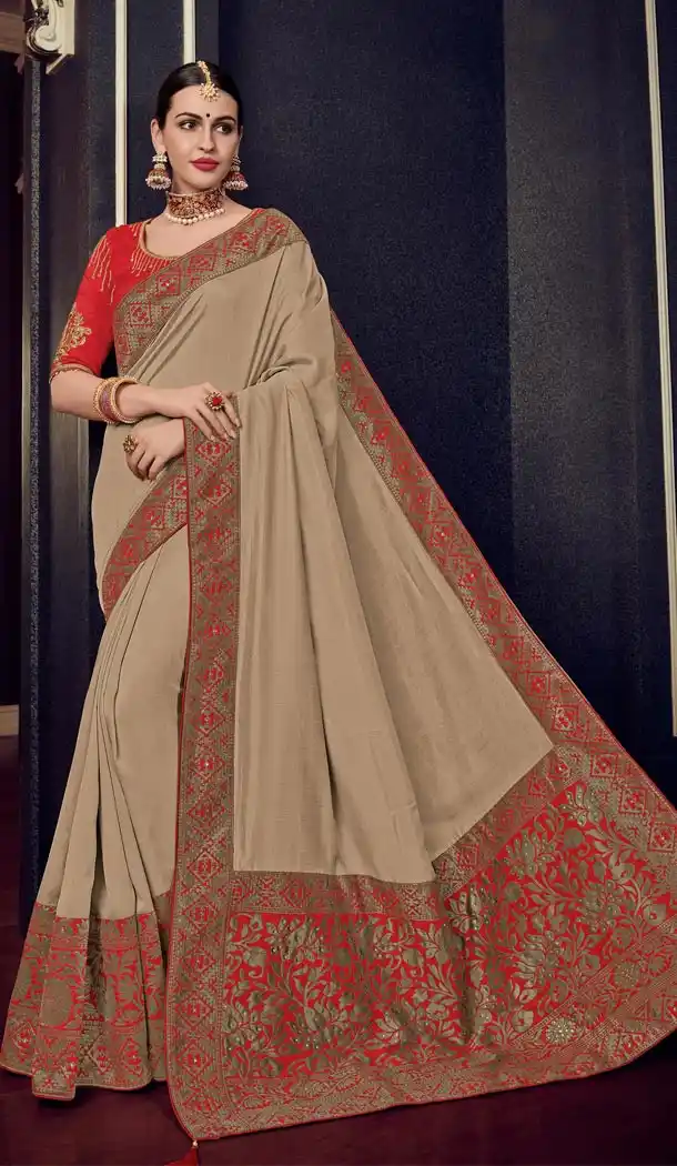Beige Color Row Silk Traditional Wear Saree Blouse - 412450290