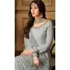 Grey Color Banarasi Silk Designer Party Wear Long Salwar Kameez