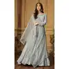 Grey Color Banarasi Silk Designer Party Wear Long Salwar Kameez