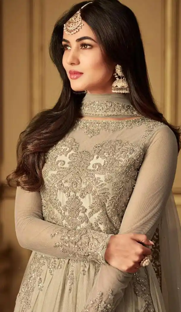 Off White Color Net Designer Party Wear Long Salwar Kameez - 413350372