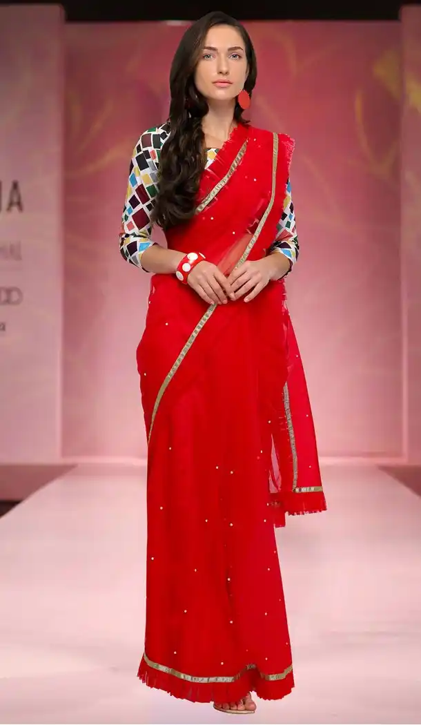Red Color Mono Net Casual Wear Saree Blouse - 414650592