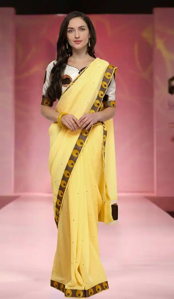 Yellow Color Bridal Chiffon Casual Wear Saree Blouse - 414650593