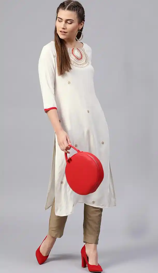 White Color Viscose Rayon Party Wear Style Readymade Kurti - 410949726