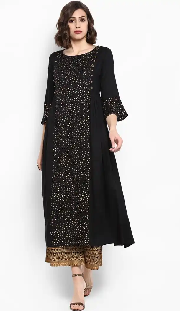 Black Color Cotton Blend Party Wear Style Readymade Kurti - 410949730