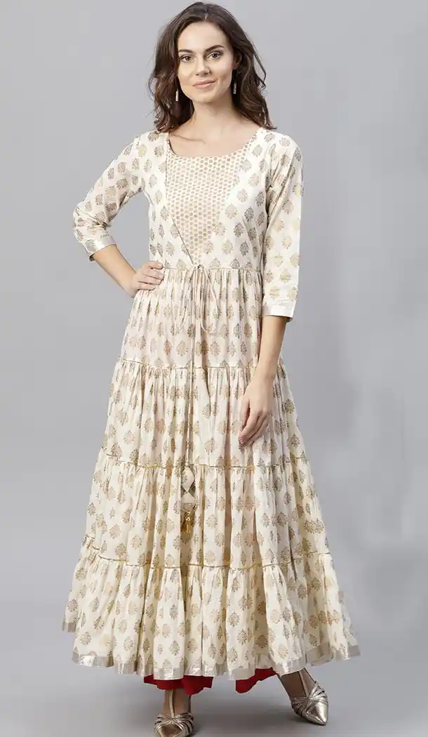 Off White Color Pure Cotton Anarkali Style Readymade Kurti - 410949731