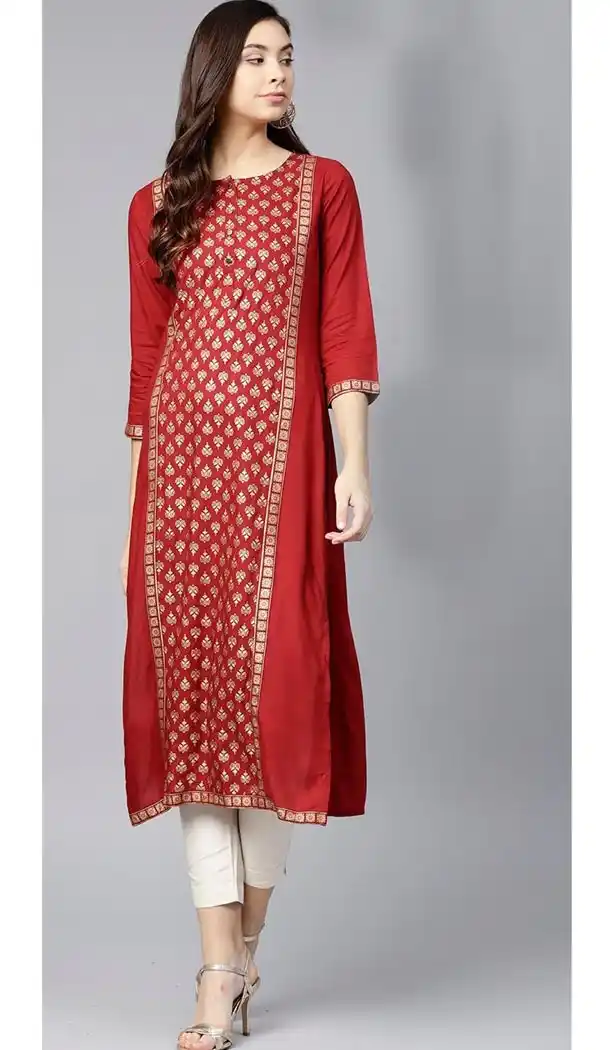 Red Color Viscose Rayon Party Wear Style Readymade Kurti - 410949732
