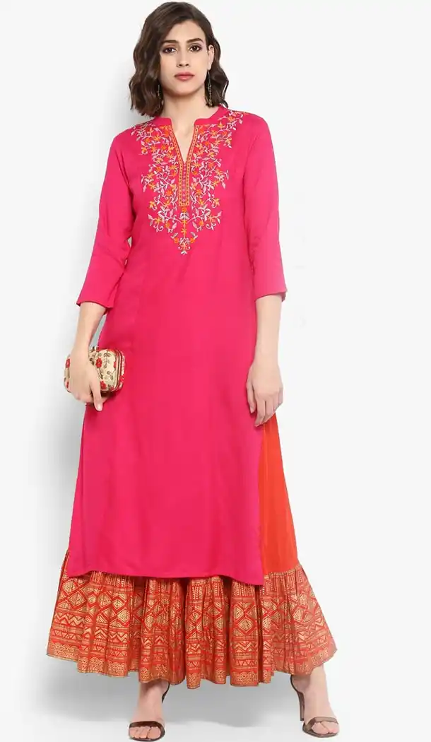 Pink Color Cotton Blend Party Wear Style Readymade Kurti - 410949736