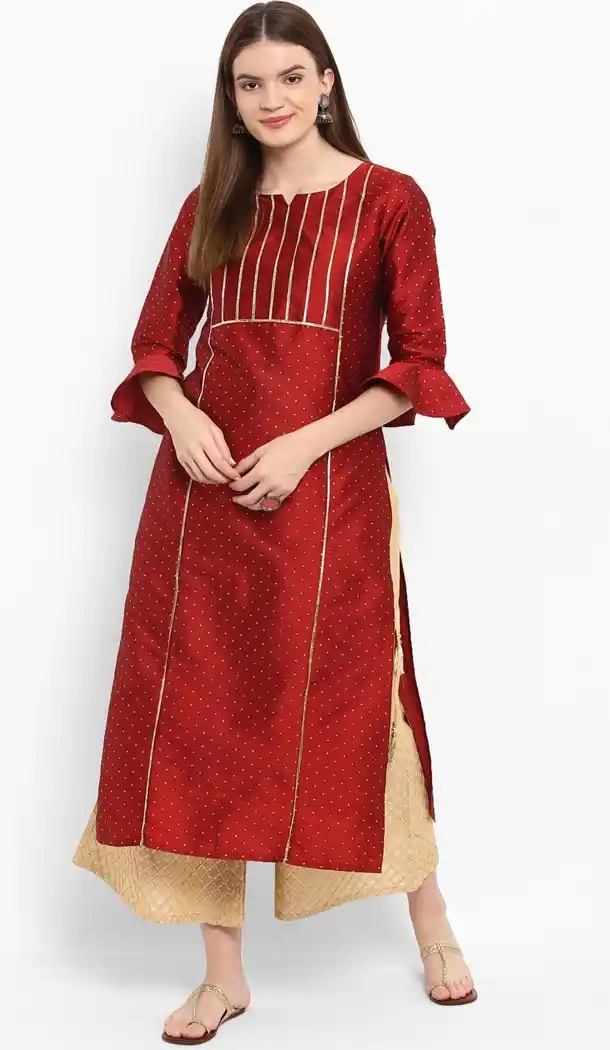Red Color Silk Blend Party Wear Style Readymade Kurti - 410949737