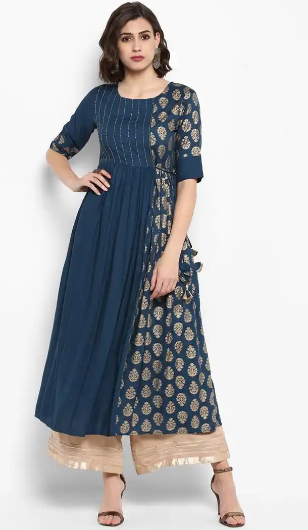 Blue Color Viscose Rayon Anarkali Style Readymade Kurti - 410949738