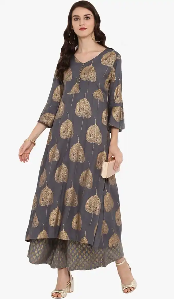 Dark Grey Color Viscose Rayon Party Wear Style Readymade Kurti - 410949740