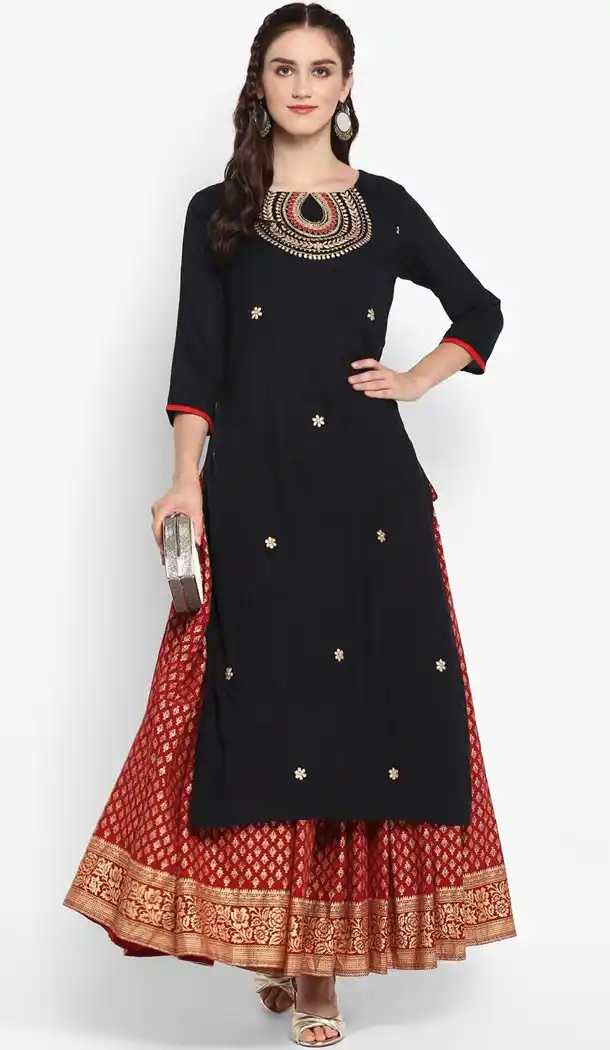 Black Color Viscose Rayon Party Wear Style Readymade Kurti - 410949743