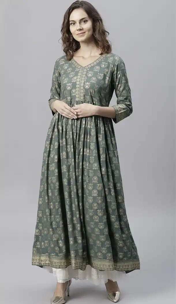 Grey Color Viscose Rayon Anarkali Style Readymade Kurti - 410949745