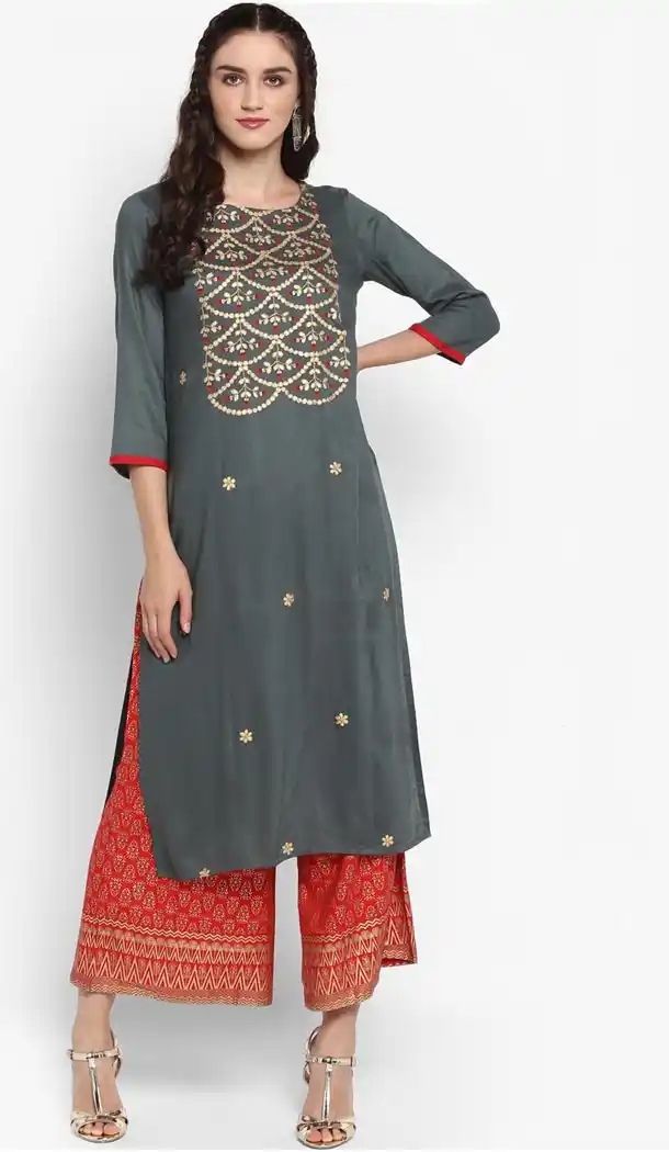 Grey Color Viscose Rayon Party Wear Style Readymade Kurti - 410949746