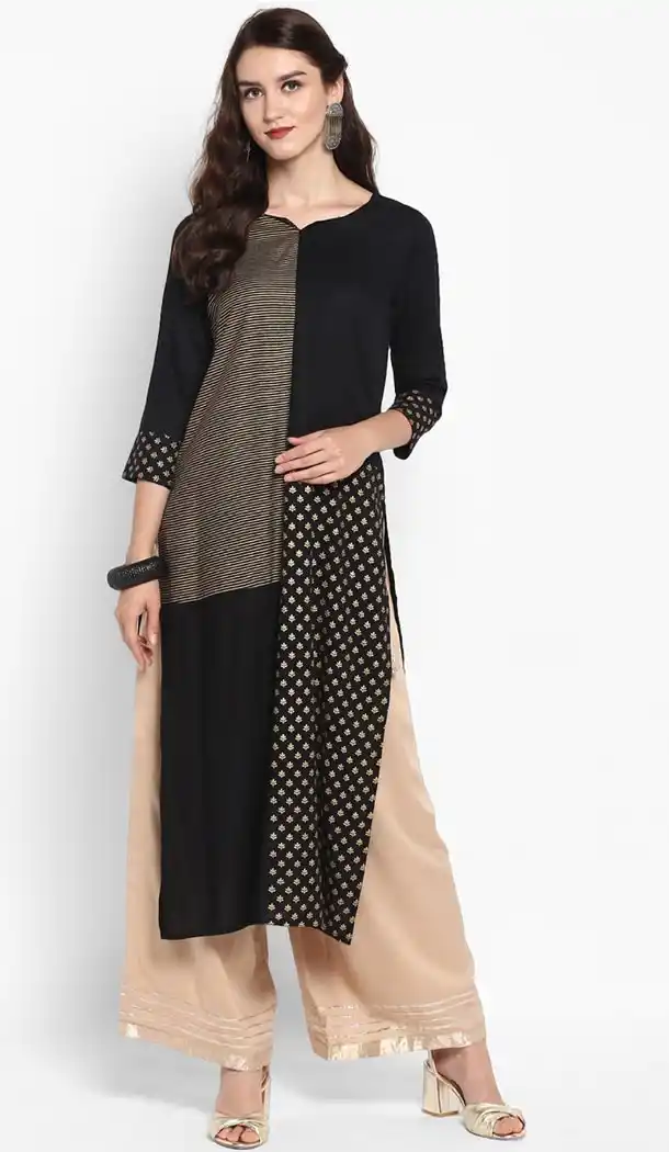 Black Color Viscose Rayon Party Wear Style Readymade Kurti - 410949747