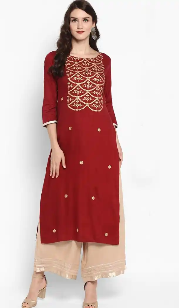 Vivacious Red Color Viscose Rayon Party Wear Style Readymade Kurti - 410949748