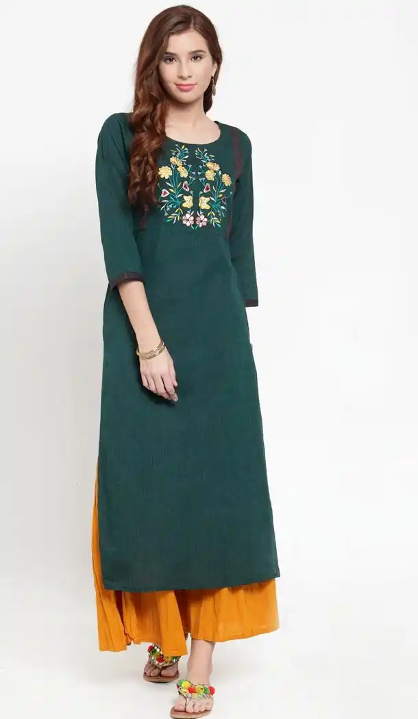 Exquisite Green Color Cotton Party Wear Style Readymade Kurti - 410949753
