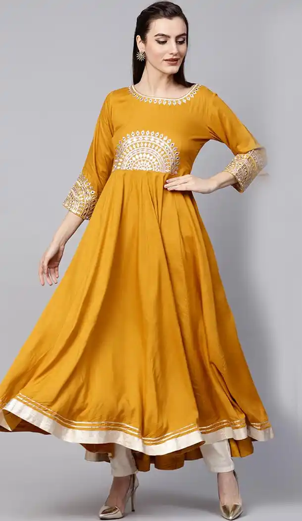 Yellow Color Viscose Rayon Party Wear Style Readymade Kurti - 410949755