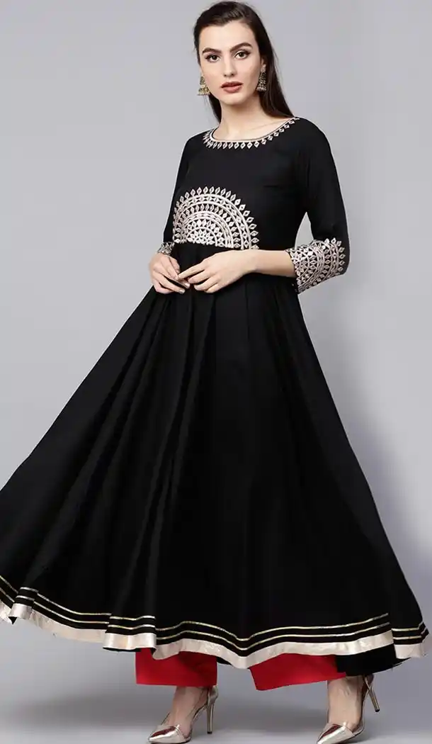 Black Color Viscose Rayon Party Wear Style Readymade Kurti - 410949756