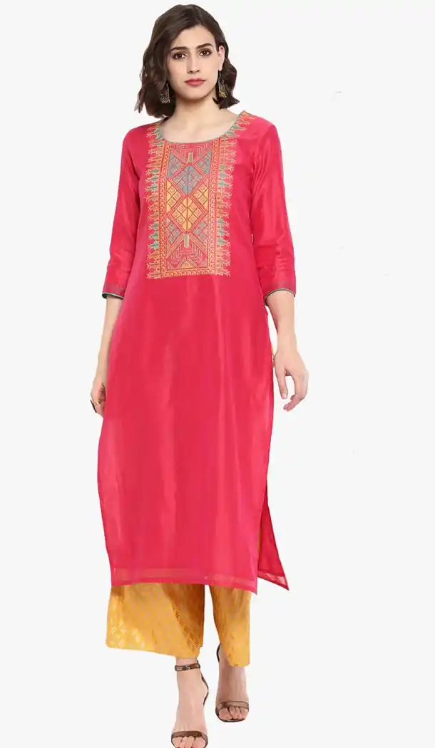 Pink Color Silk Blend Party Wear Style Readymade Kurti - 410949759