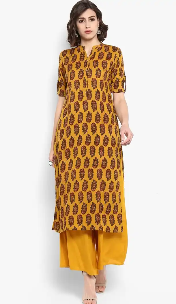 Yellow Color Cotton Blend Party Wear Style Readymade Kurti - 410949763