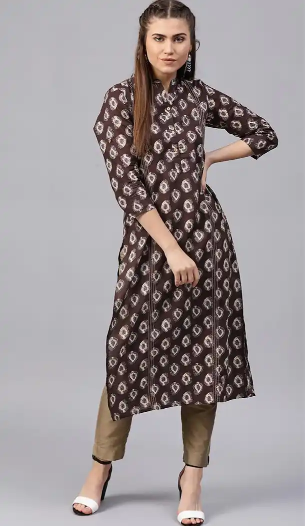 Tantalizing Brown Color Pure Cotton Party Wear Style Readymade Kurti - 410949765