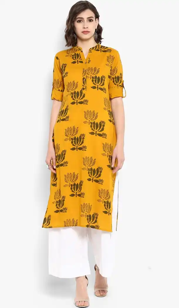 Magnificient Yellow Color Pure Cotton Party Wear Style Readymade Kurti - 410949766
