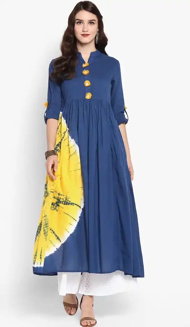 Dazzling Blue Color Viscose Rayon Party Wear Style Readymade Kurti - 410949767