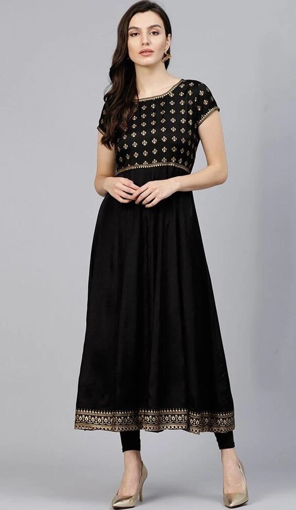 Melodic Black Color Pure Cotton Party Wear Style Readymade Kurti - 410949770