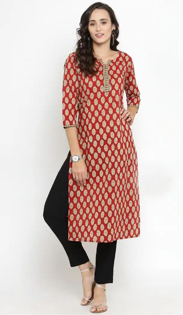 Mesmerizing Red Color Pure Cotton Party Wear Style Readymade Kurti - 410949774