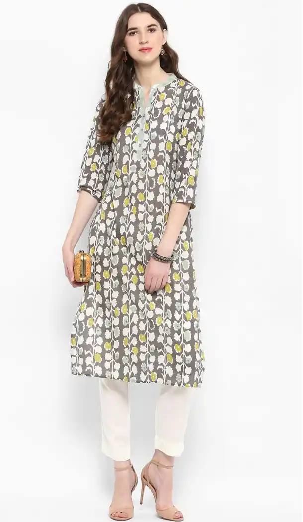 Luscious Grey Color Pure Cotton Party Wear Style Readymade Kurti - 410949775