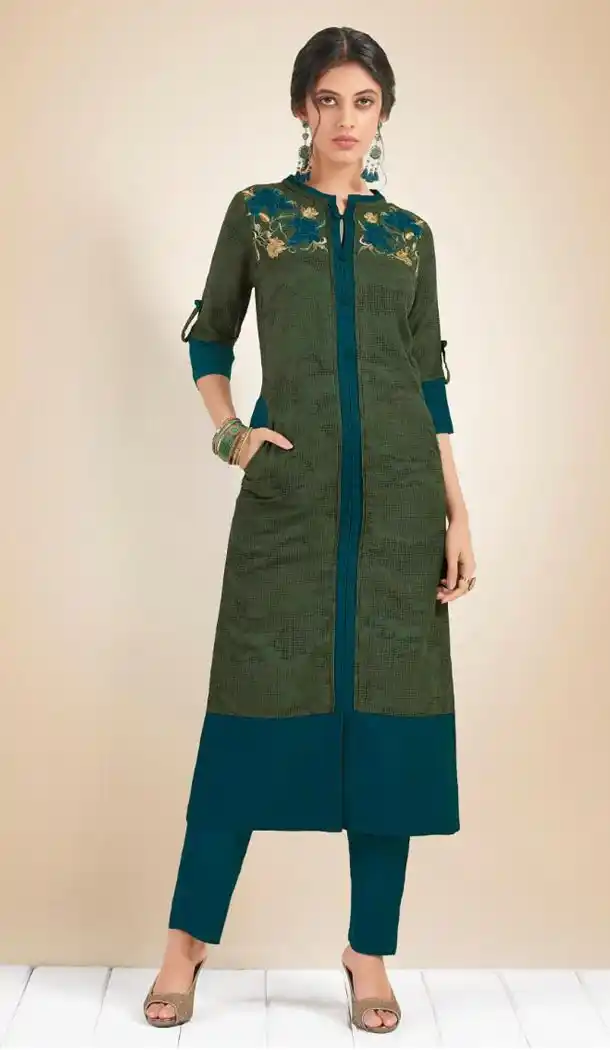 Aesthetic Forest Green Color Pure Cotton Designer Wear Readymade Kurti - 414750598