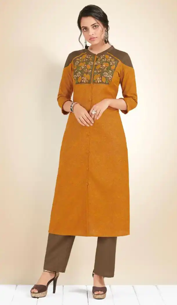 Vivacious Orange Color Pure Cotton Designer Wear Readymade Kurti - 414750599