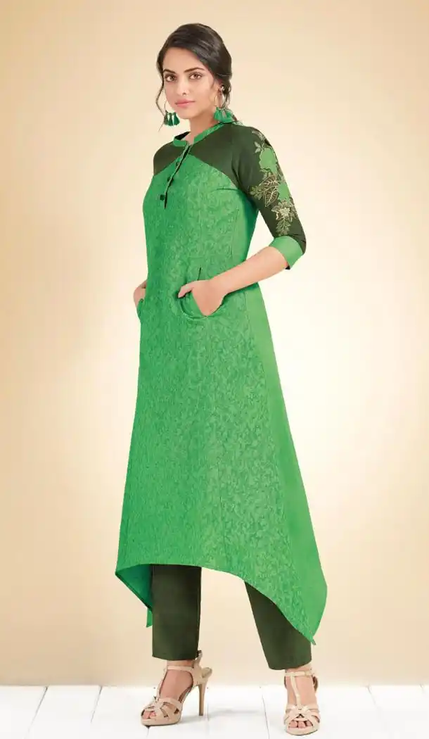 Green Color Pure Cotton Designer Wear Readymade Kurti - 414750600