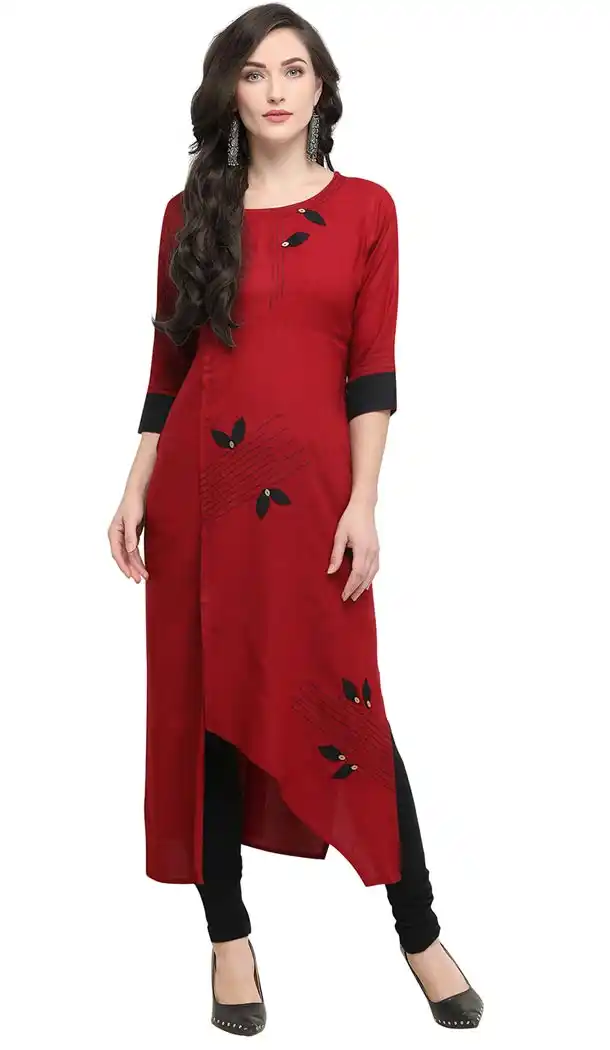 Gorgeous Maroon Color Rayon Party Wear Readymade Long Kurtis - 415150636