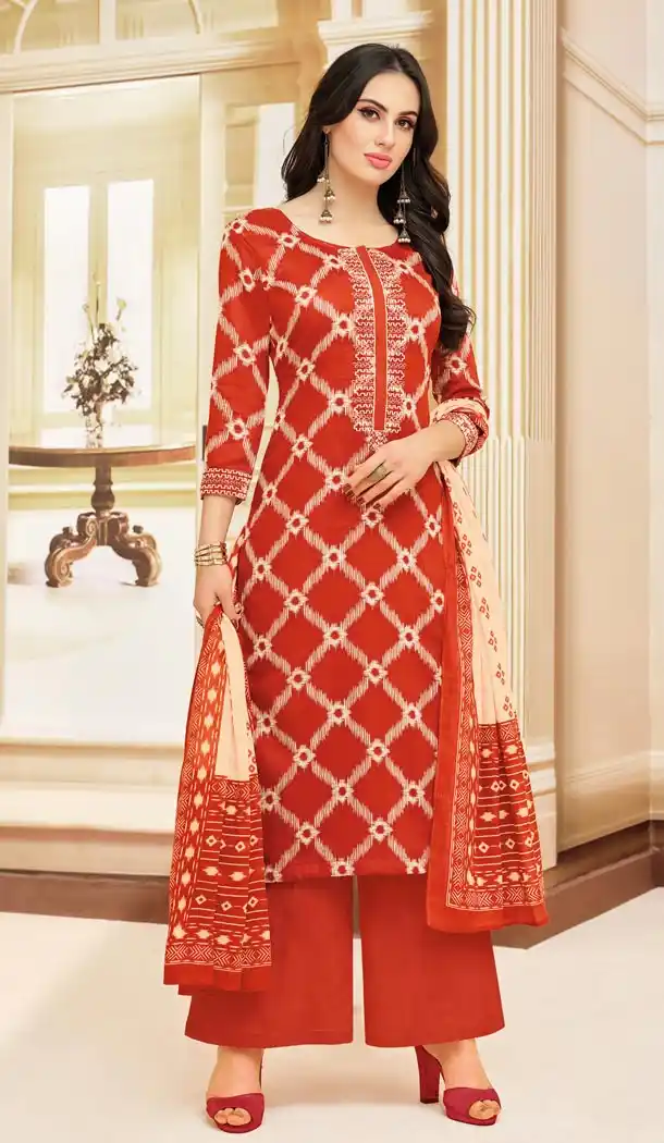 Red Color Heavy Chanderi Daily Wear Palazzo Salwar Kameez - 417650897