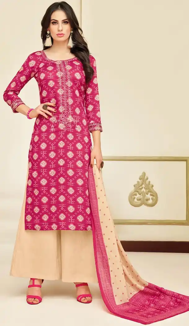 Pink Color Heavy Chanderi Daily Wear Palazzo Salwar Kameez - 417650899