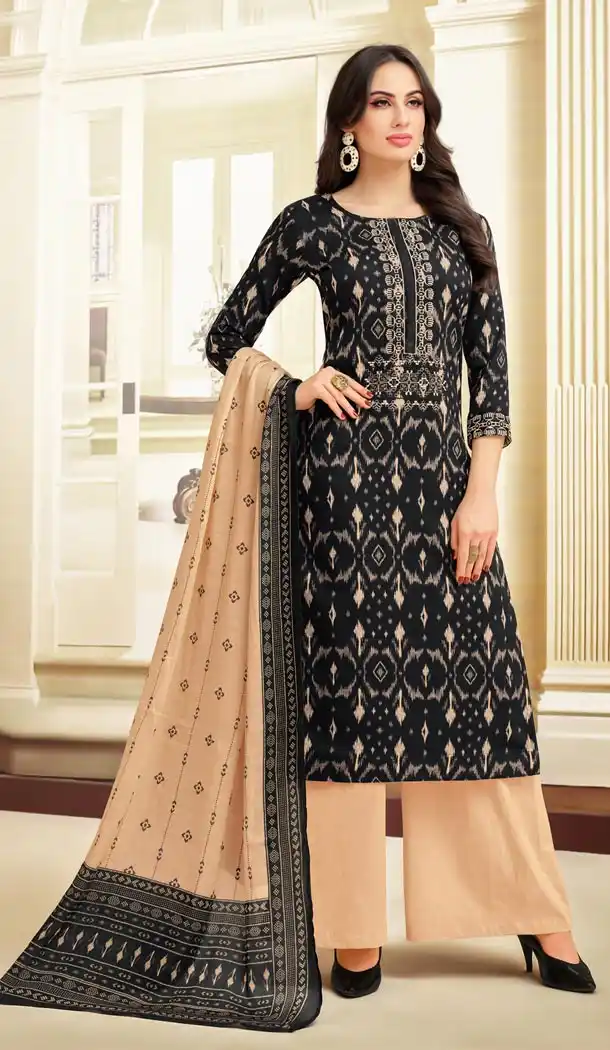 Divine Black Color Heavy Chanderi Daily Wear Palazzo Salwar Kameez - 417650904