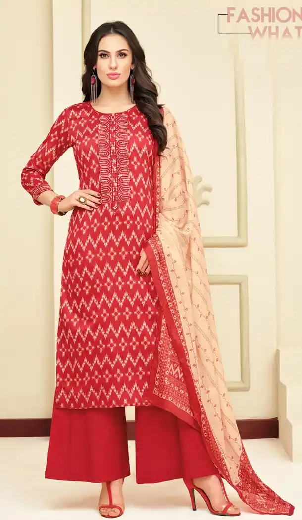 Fascinating Red Color Heavy Chanderi Daily Wear Palazzo Salwar Kameez - 417650905