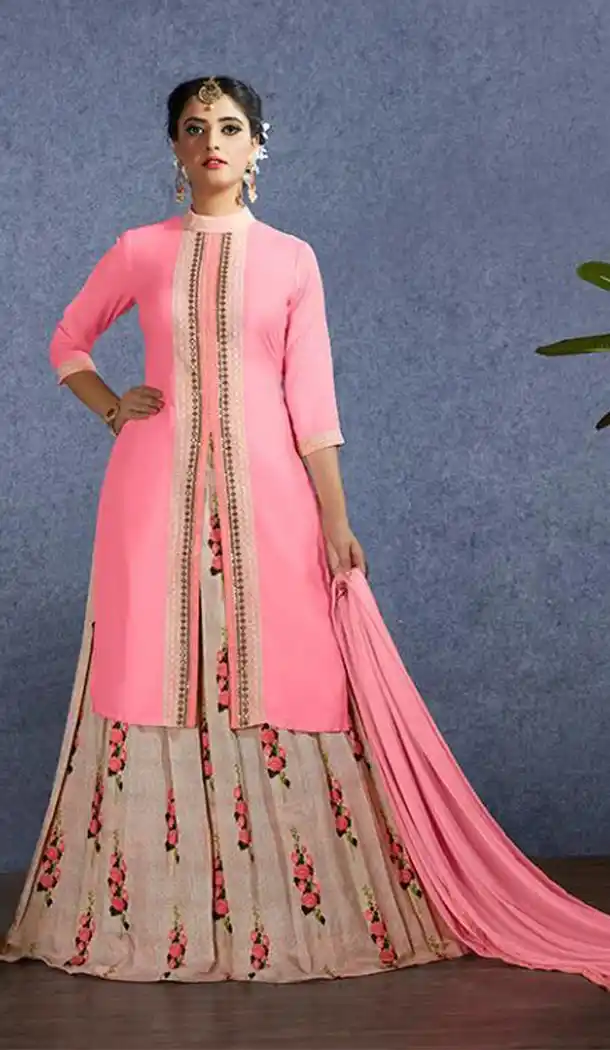 Pink Color Modal Satin Party Wear Lehenga Style Salwar Kameez - 416850833