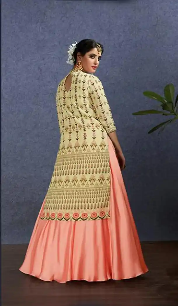 Beige Color Chanderi Party Wear Lehenga Style Salwar Kameez - 416850835