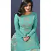 Aqua Green Color Linen Satin Party Wear Lehenga Style Salwar Kameez