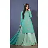 Aqua Green Color Linen Satin Party Wear Lehenga Style Salwar Kameez