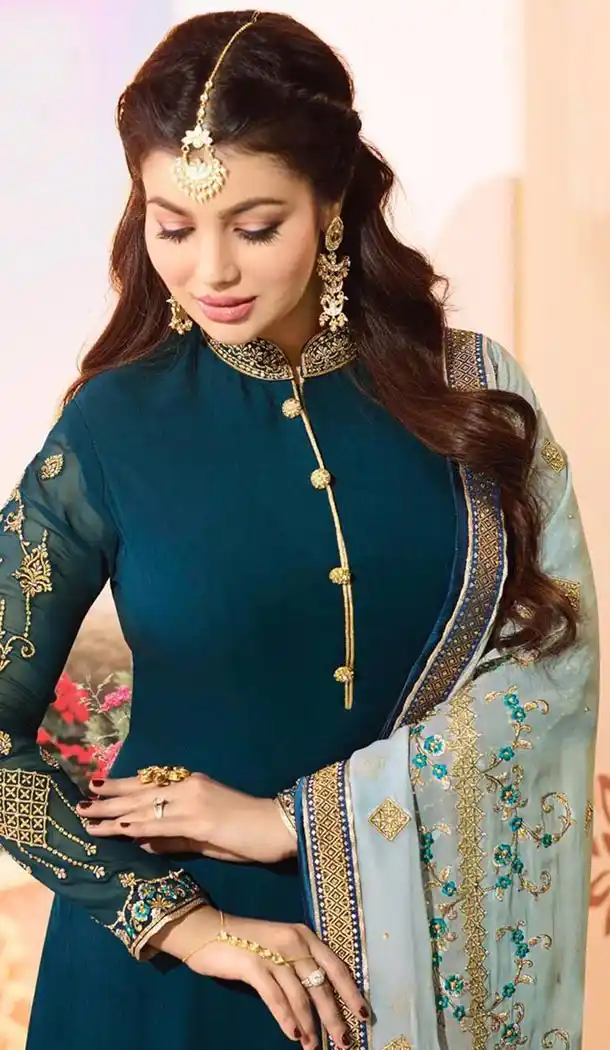 Dark Blue Color Georgette Bollywood Celebrity Aysha Takia Salwar Kameez - 417450885