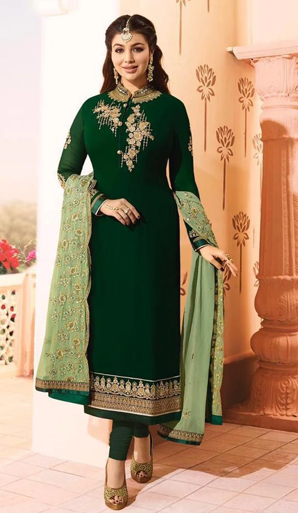 Dark Green Color Georgette Bollywood Celebrity Aysha Takia Salwar Kameez - 417450887