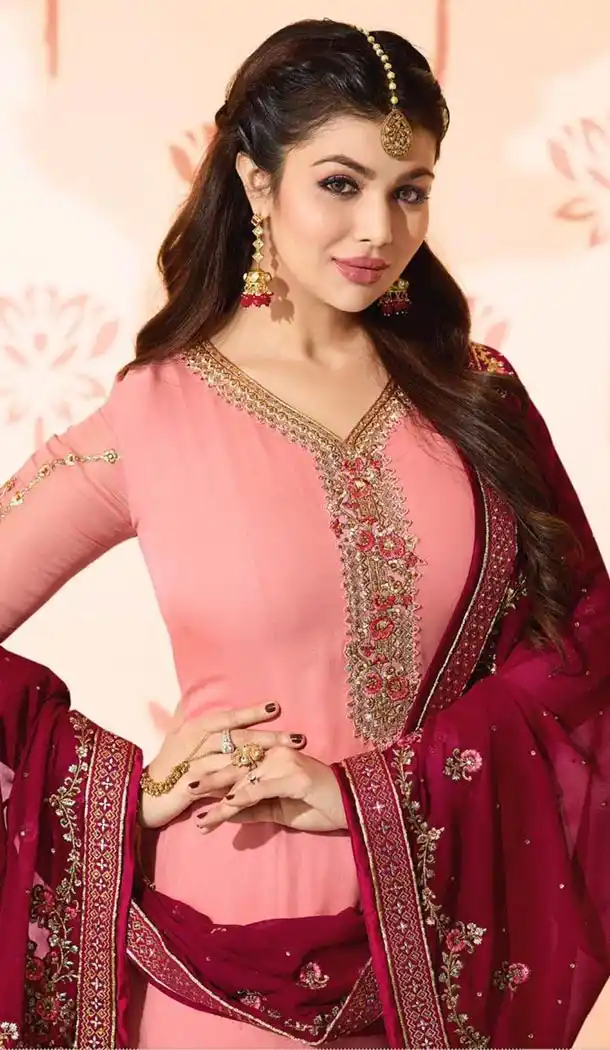 Peach Color Georgette Bollywood Celebrity Aysha Takia Salwar Kameez - 417450888