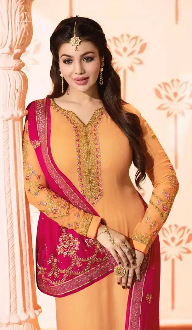 Yellow Color Georgette Bollywood Celebrity Aysha Takia Salwar Kameez - 417450889