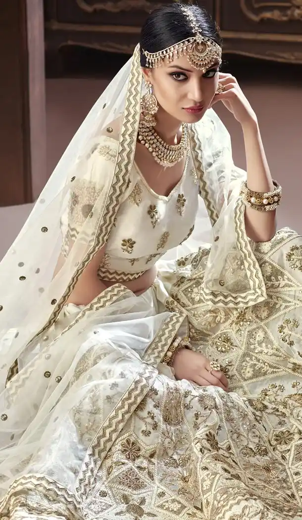 Off White Color Organza Silk Bridel Wear Designer Lehenga Choli - 416950838