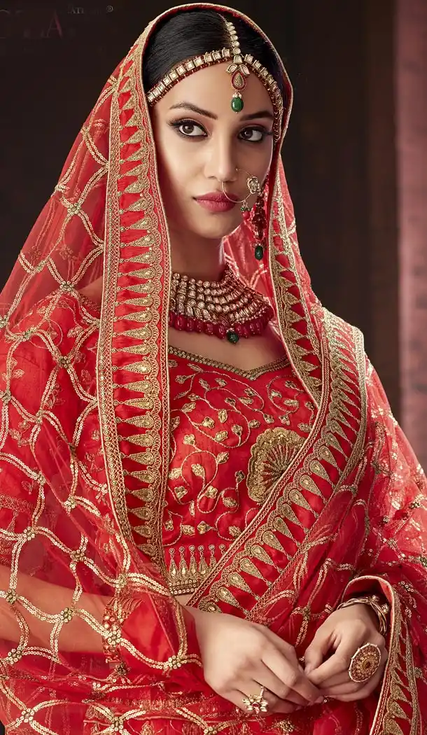 Red Color Pure Soft Silk Bridel Wear Designer Lehenga Choli - 416950839