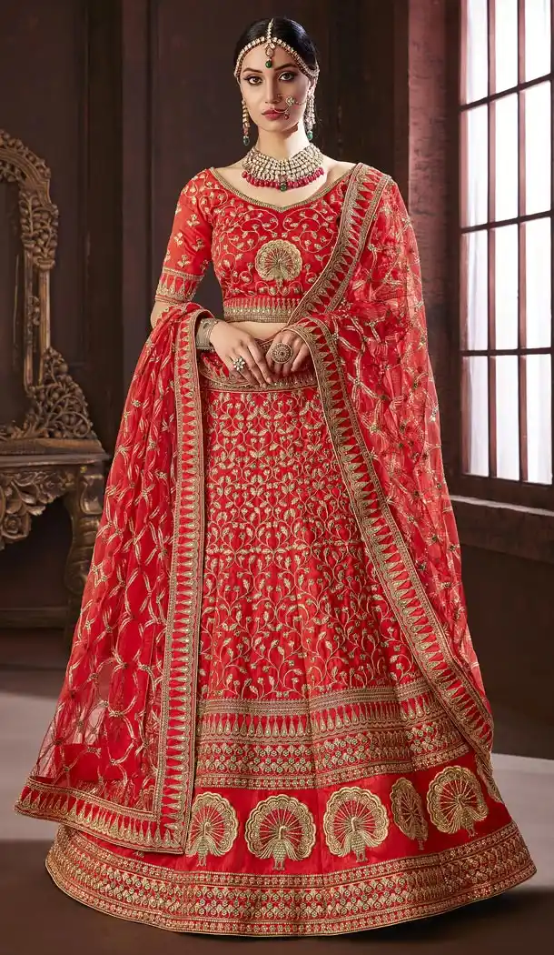 Red Color Pure Soft Silk Bridel Wear Designer Lehenga Choli - 416950839